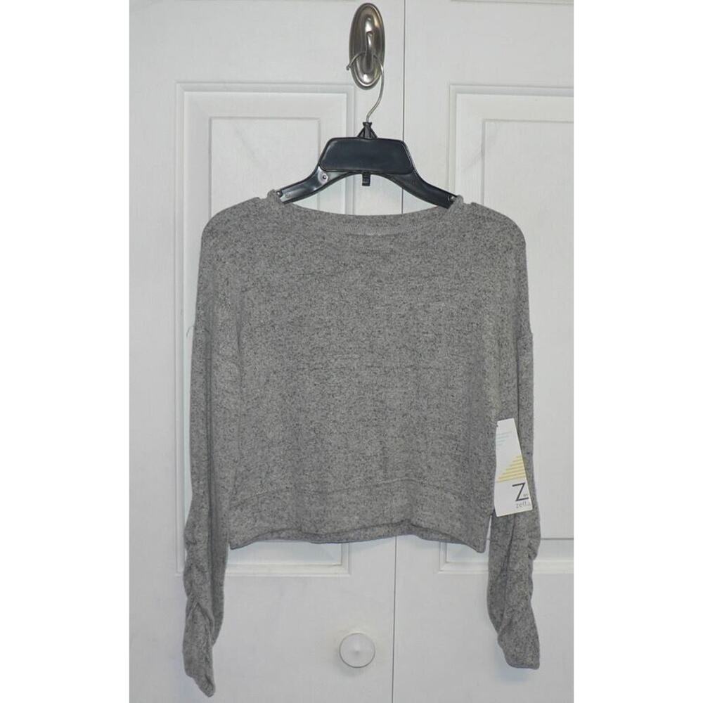 Zella Girls Brushed Knit Ruched Long Sleeve Top in‎ Grey Ash Heather S(7/8) $19